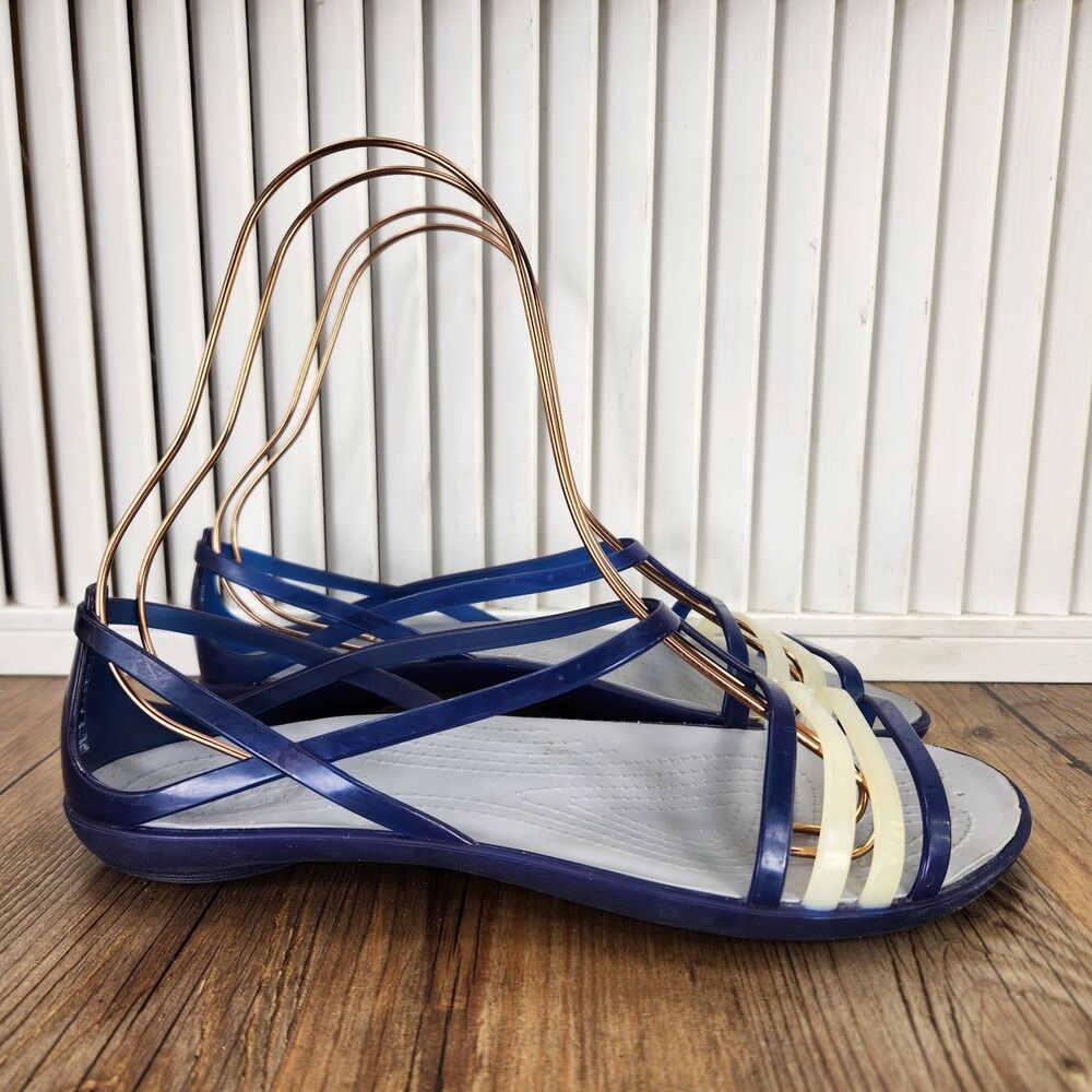 Crocs Isabella Strappy Jelly Sandals Womens Sz 8 Blue Ivory Slip On Shoes 202465